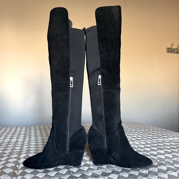 Charles by Charles David Black Suede Wedge Heeled Boots Women’s Size 7 - Picture 4 of 16
